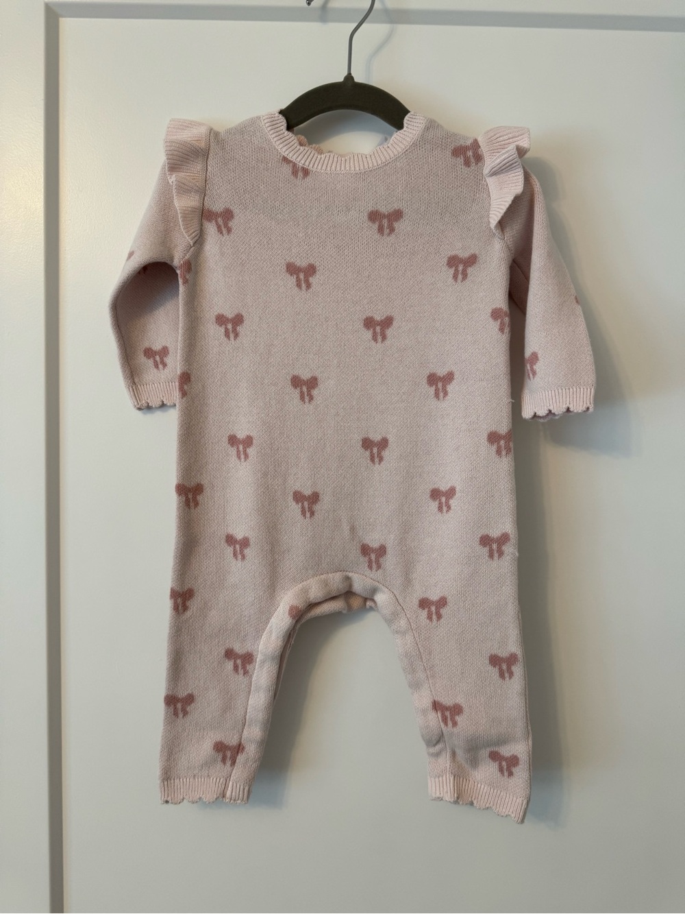Nordstrom Pink Knit Ruffle-Shoulder Baby One-Piece